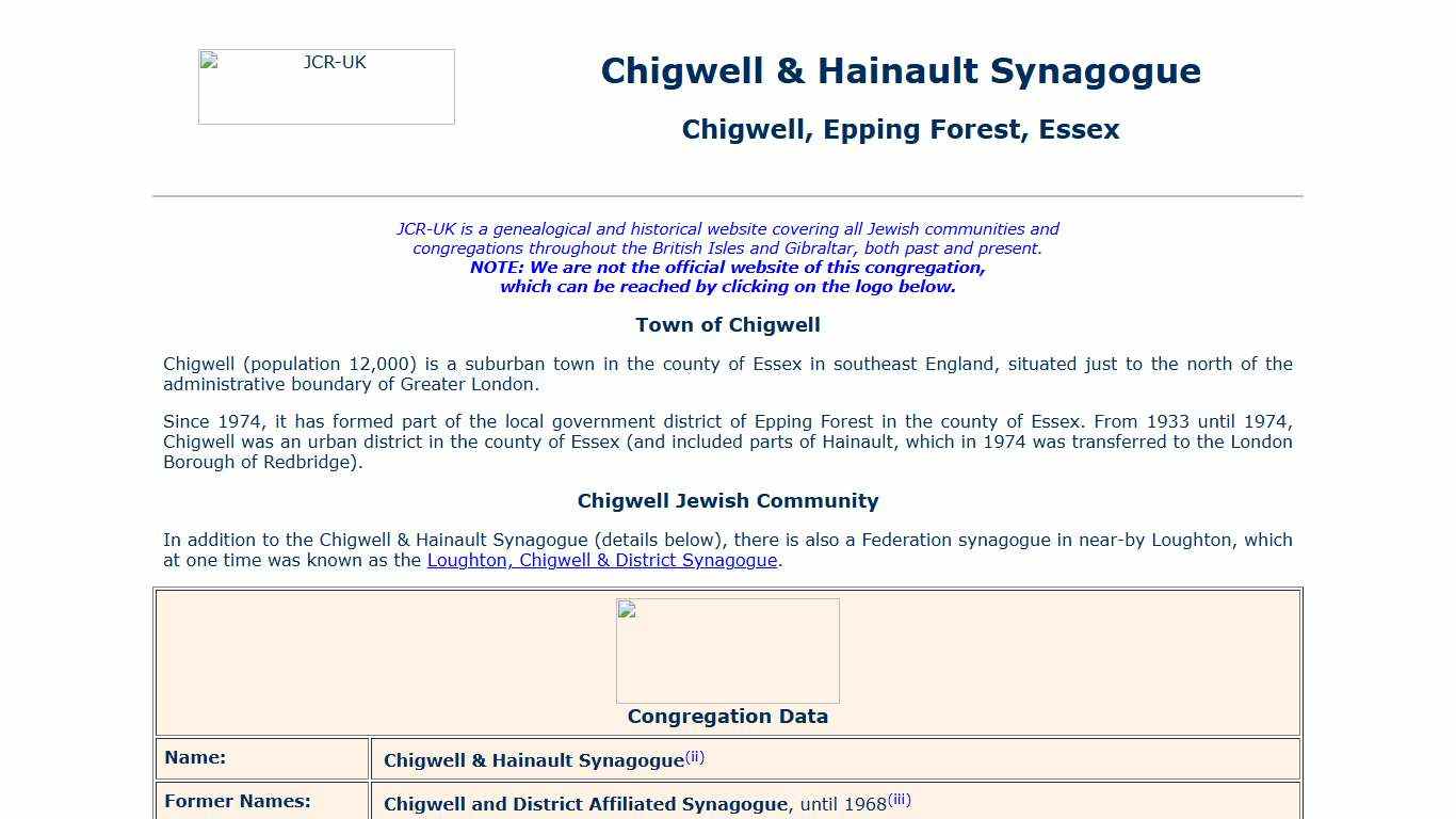 JCR-UK: Chigwell and Hainault Synagogue, Chigwell, Essex, England
